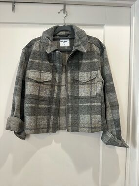 Old Navy Gray Plaid Zip Jacket